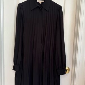 Michael Kors Black Pleated Long Sleeve Shirt Dress